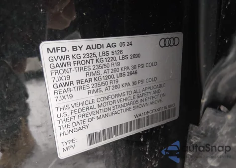 2024 Audi Q3 Premium 45 Tfsi S Line Quattro Tiptronic из США, поврежденный, VIN WA1DECF3XR1151063